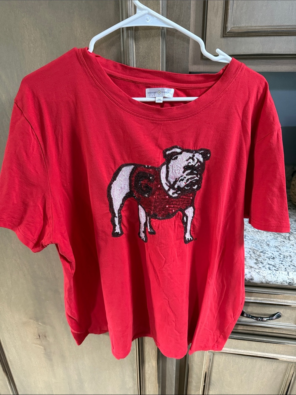 Red Sequin Bulldog Dog Tee - Classic Short Sleeve